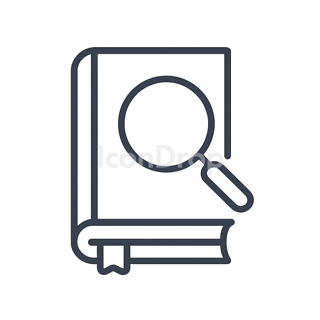 Book With Magnifying Glass Icon Outline