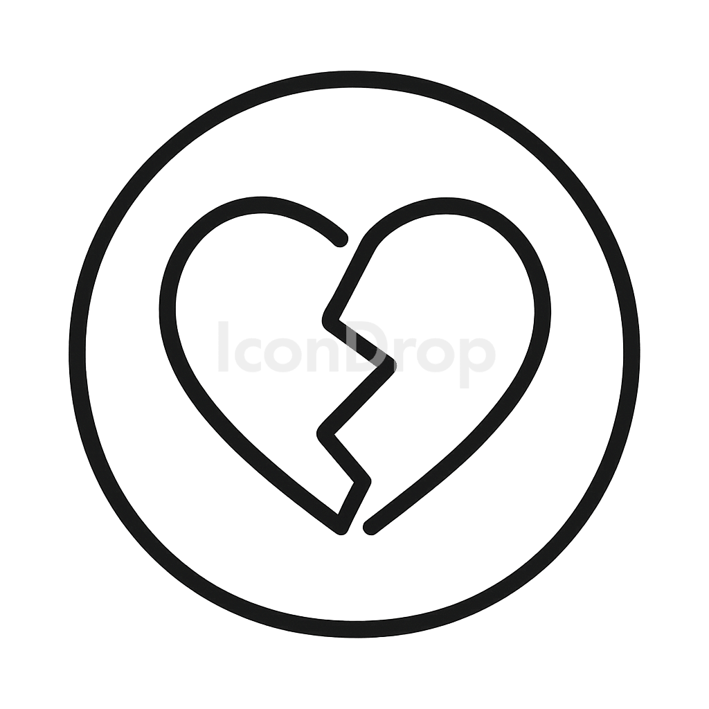 Broken Circle Heart With Circle Around It Icon Outline