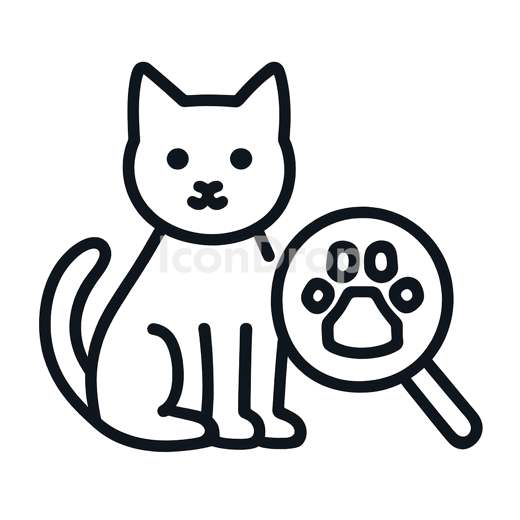 Cat And Search Paw Icon Outline