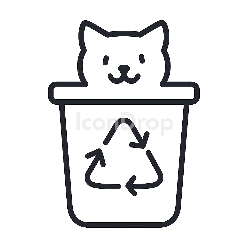 Cat Recycle Bin Icon Outline