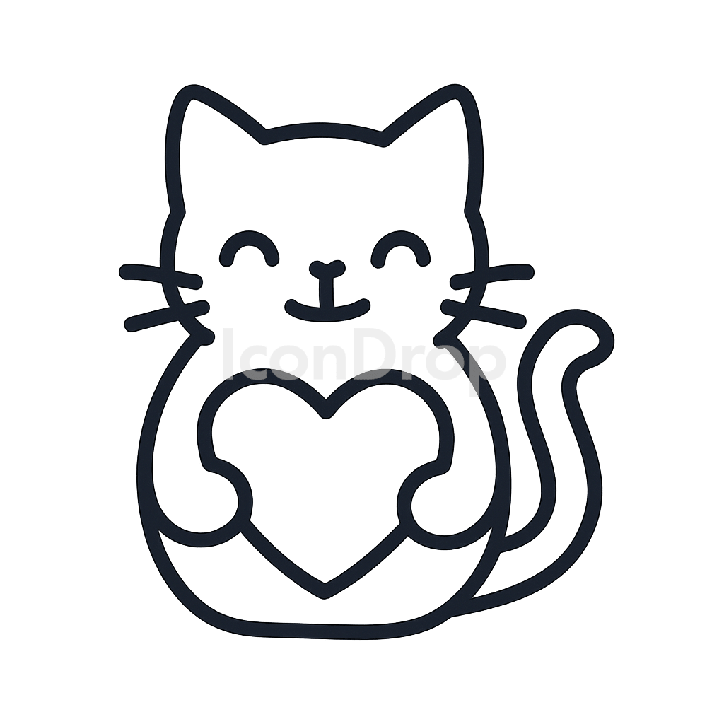 バレンタイン猫のアイコン アウトライン