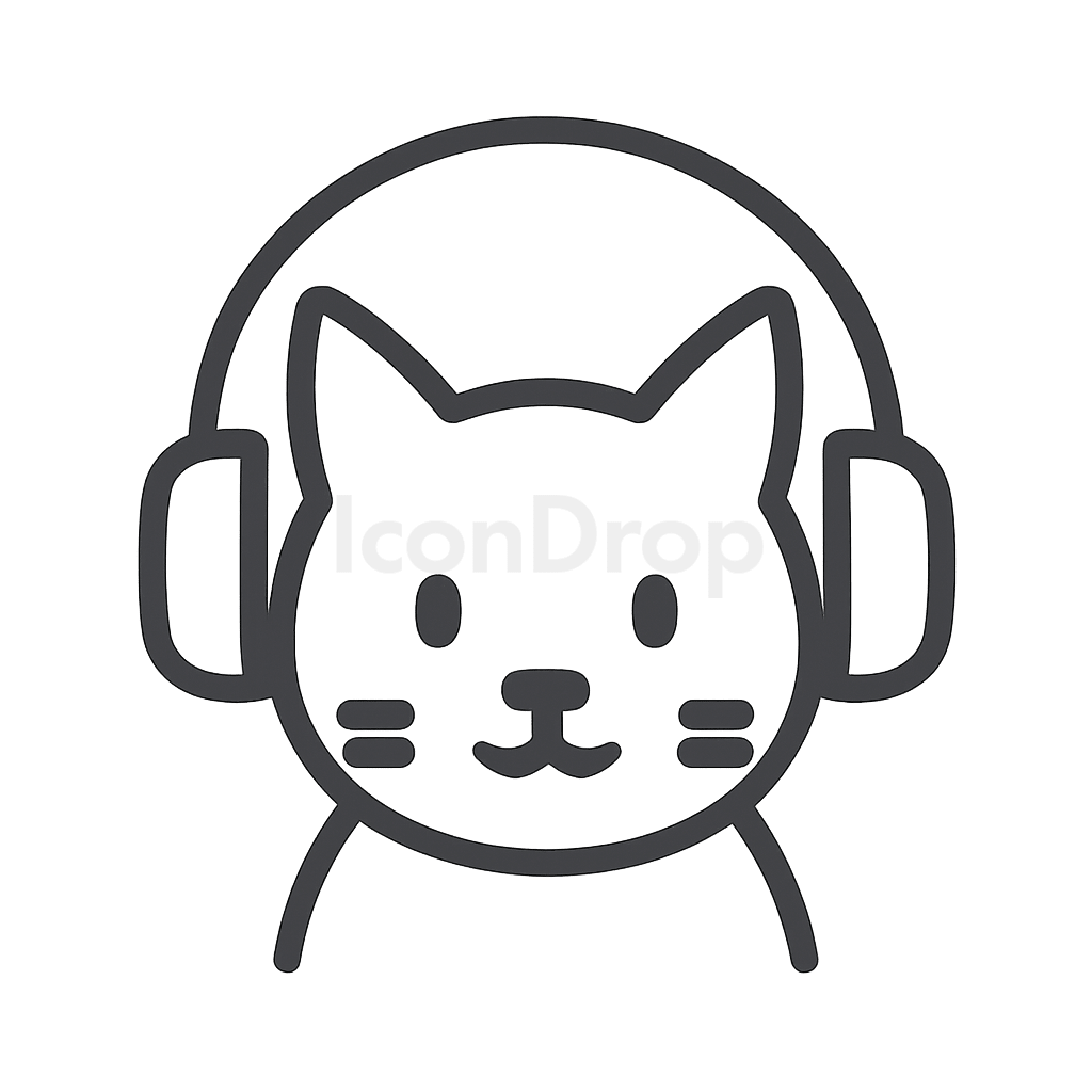 ヘッドフォンをした猫のアイコン アウトライン