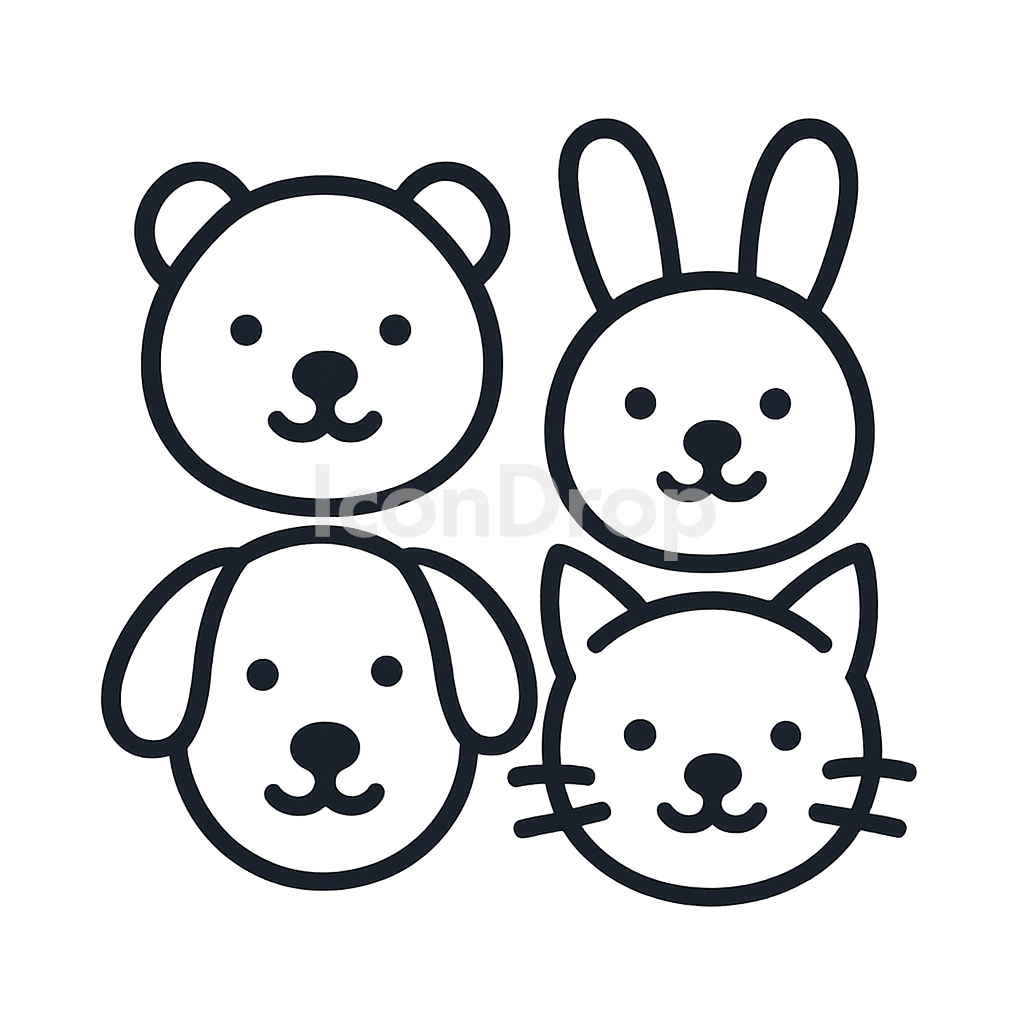 Cute Animals Icons Outline