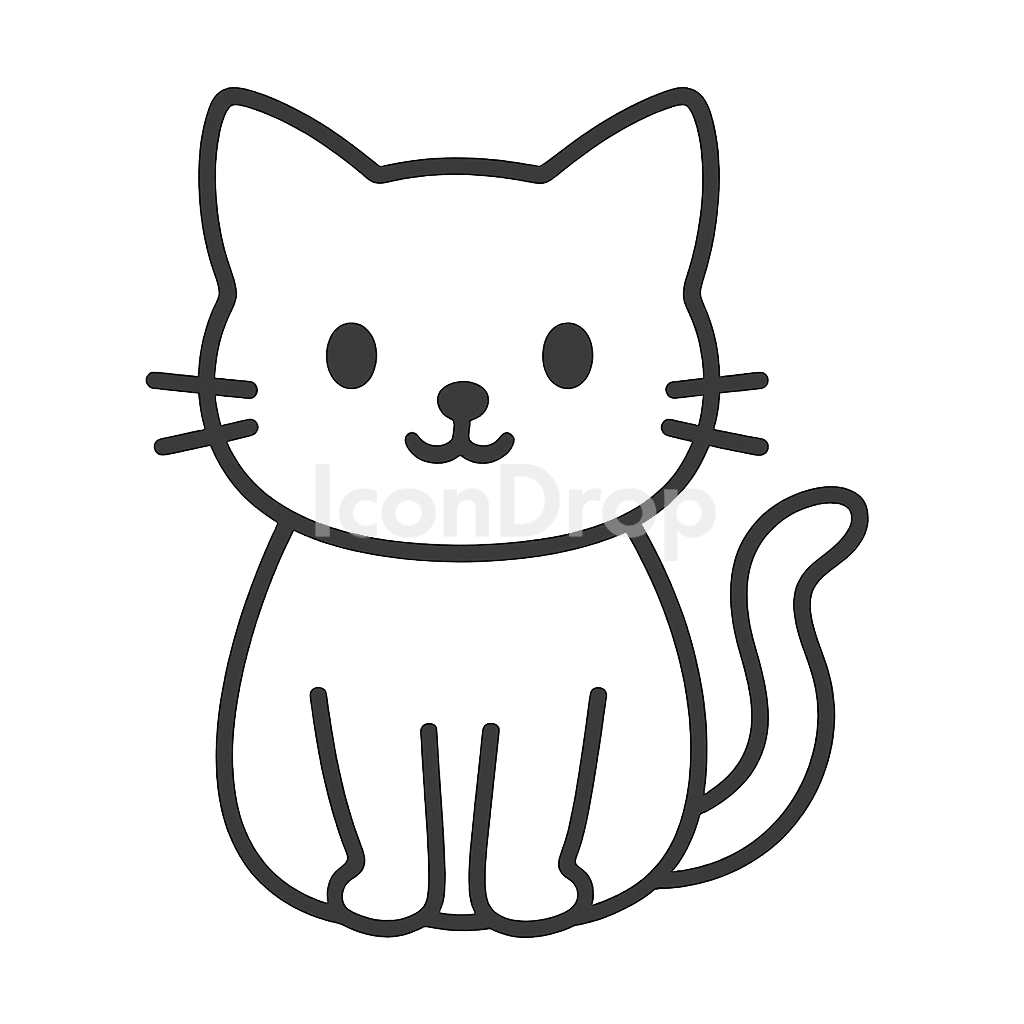 Cute Black Cat Icon Outline