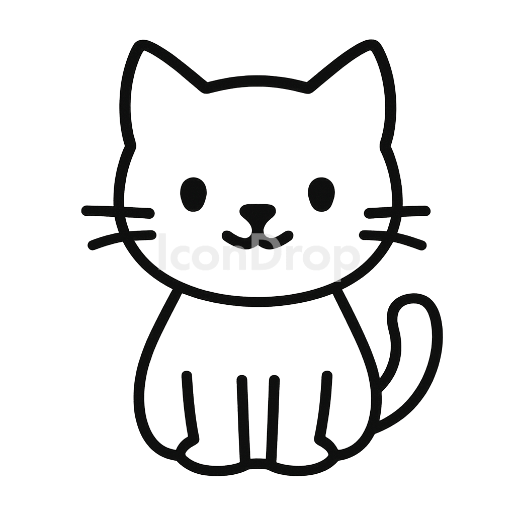 Cute Cartoon Cat Icon Outline
