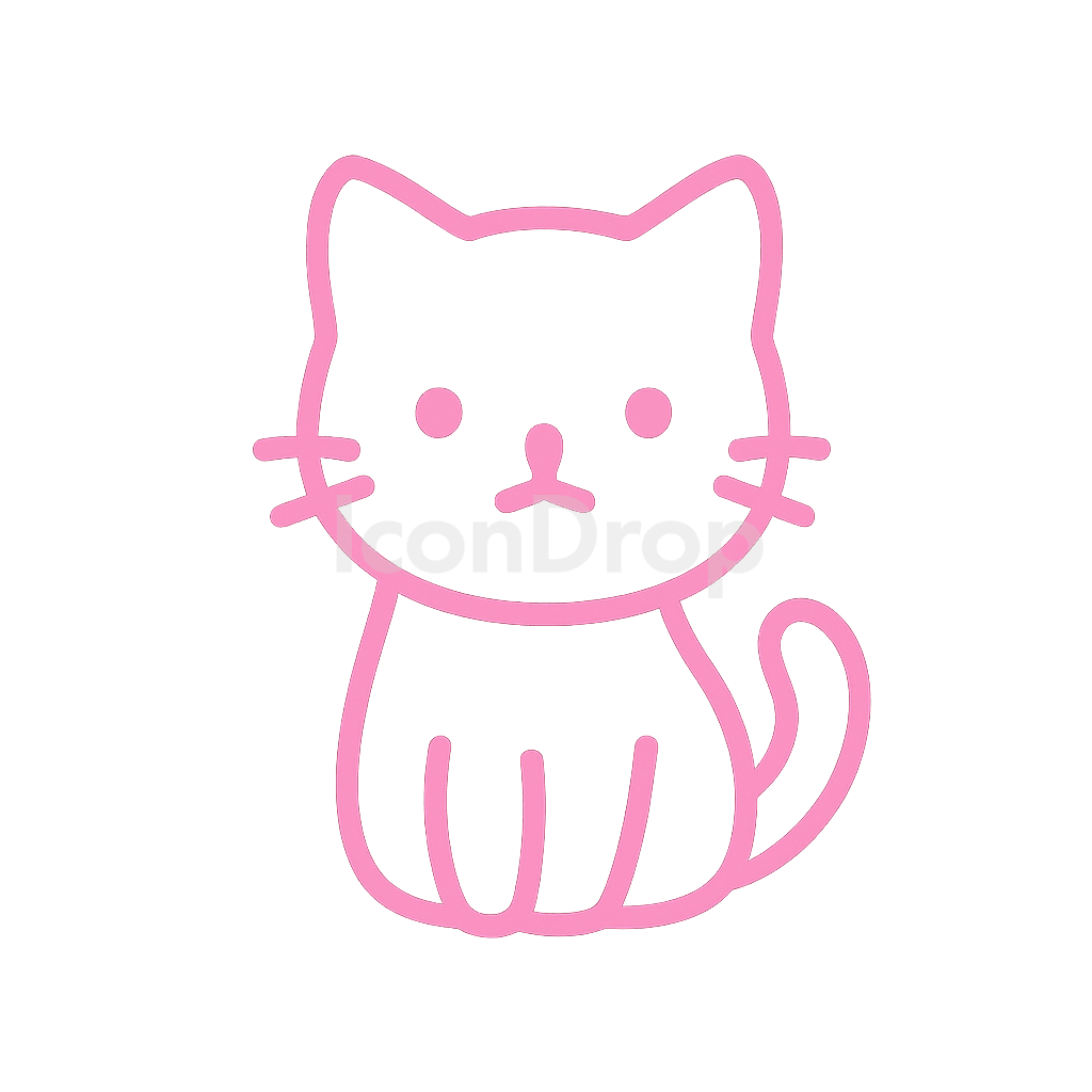 Cute Pink Cat Icon Outline