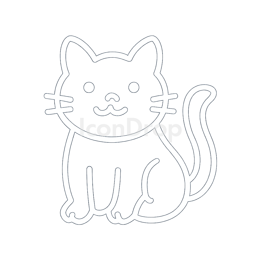 Cute White Cat Icon Outline