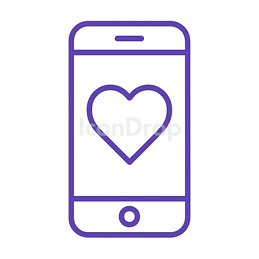 Dating App With Purple Heart Icon Outline