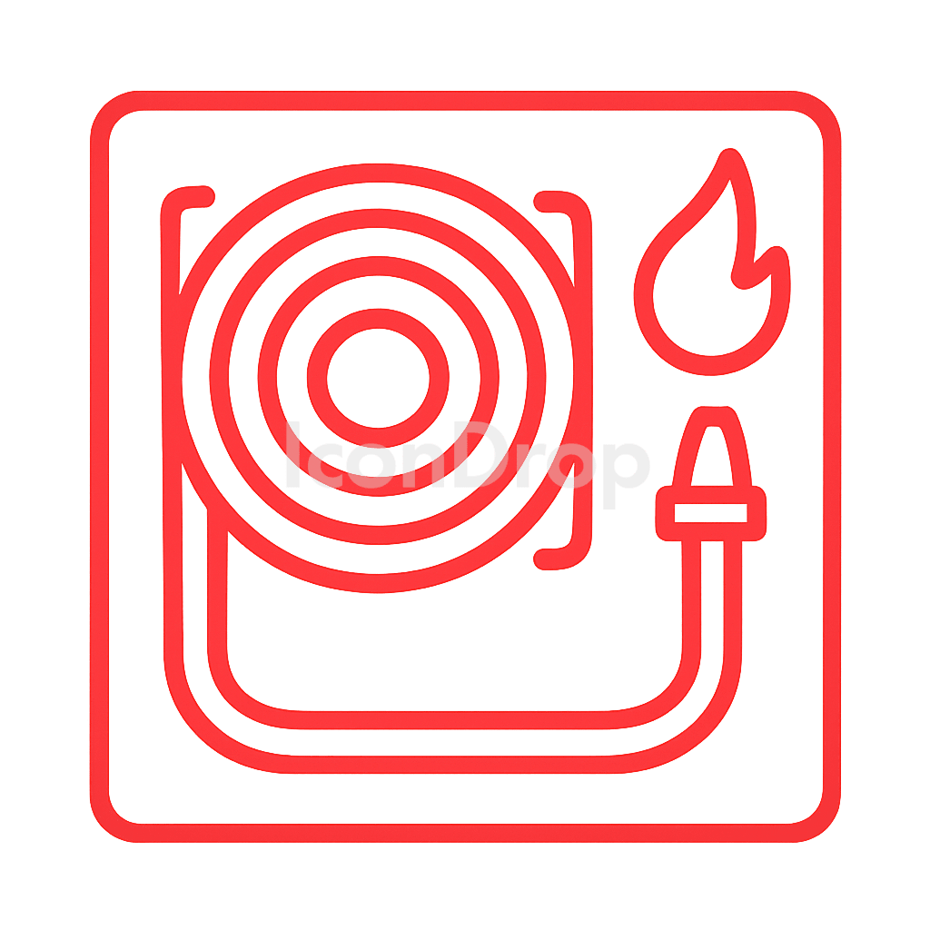 Fire Extinguisher Hose Reel Fire Safety Icon Red Outline