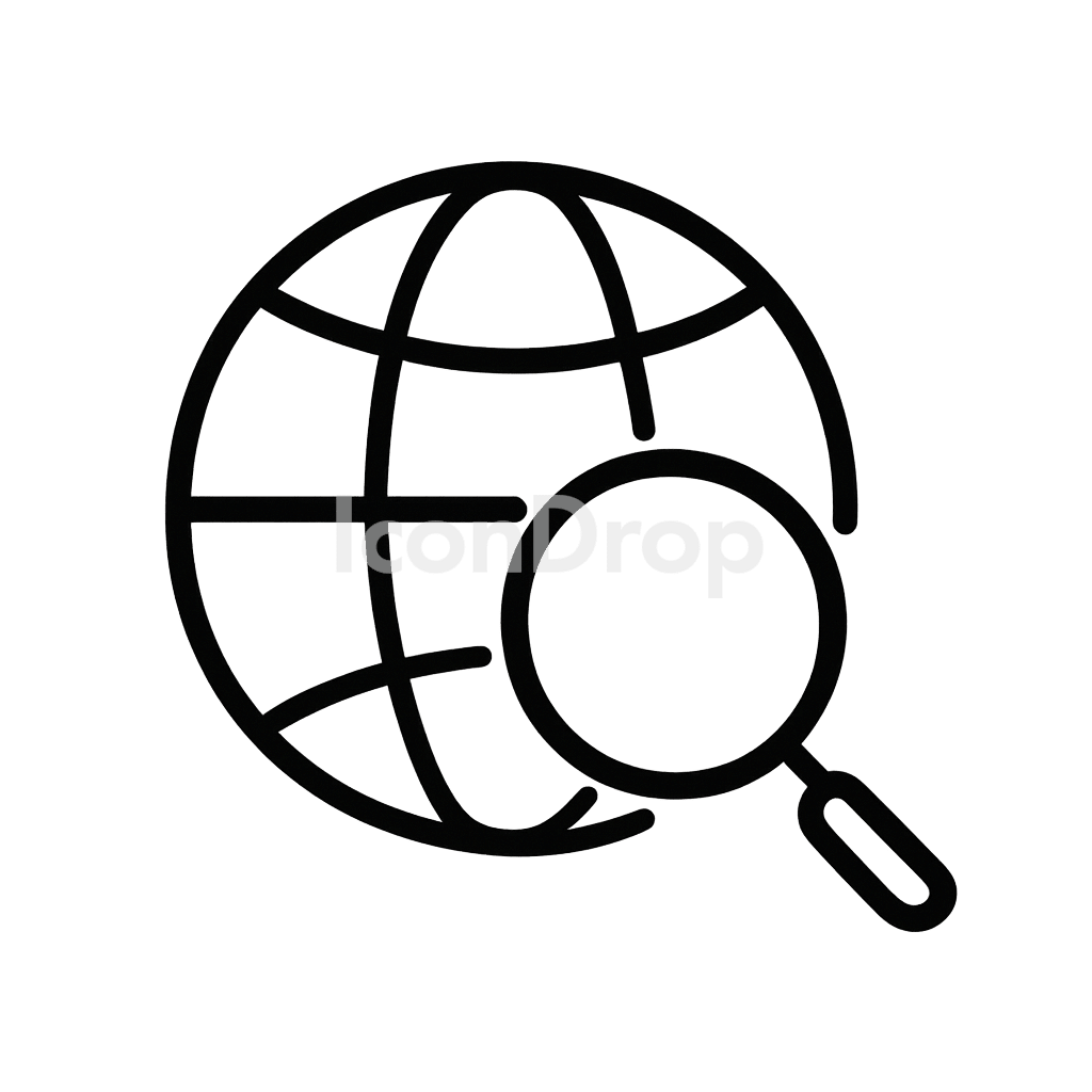 Globe With Magnifying Glass Icon Outline