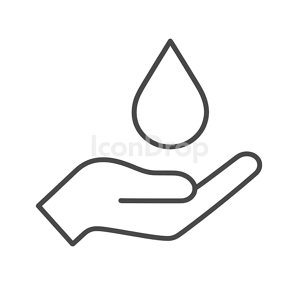 Hand With Water Drop Icon Outline
