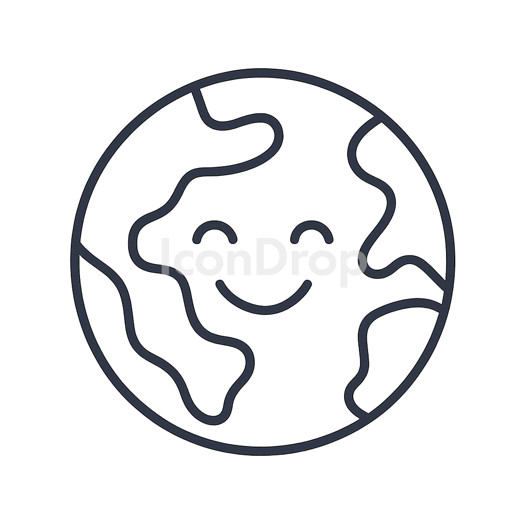 Happy Earth Icon Outline