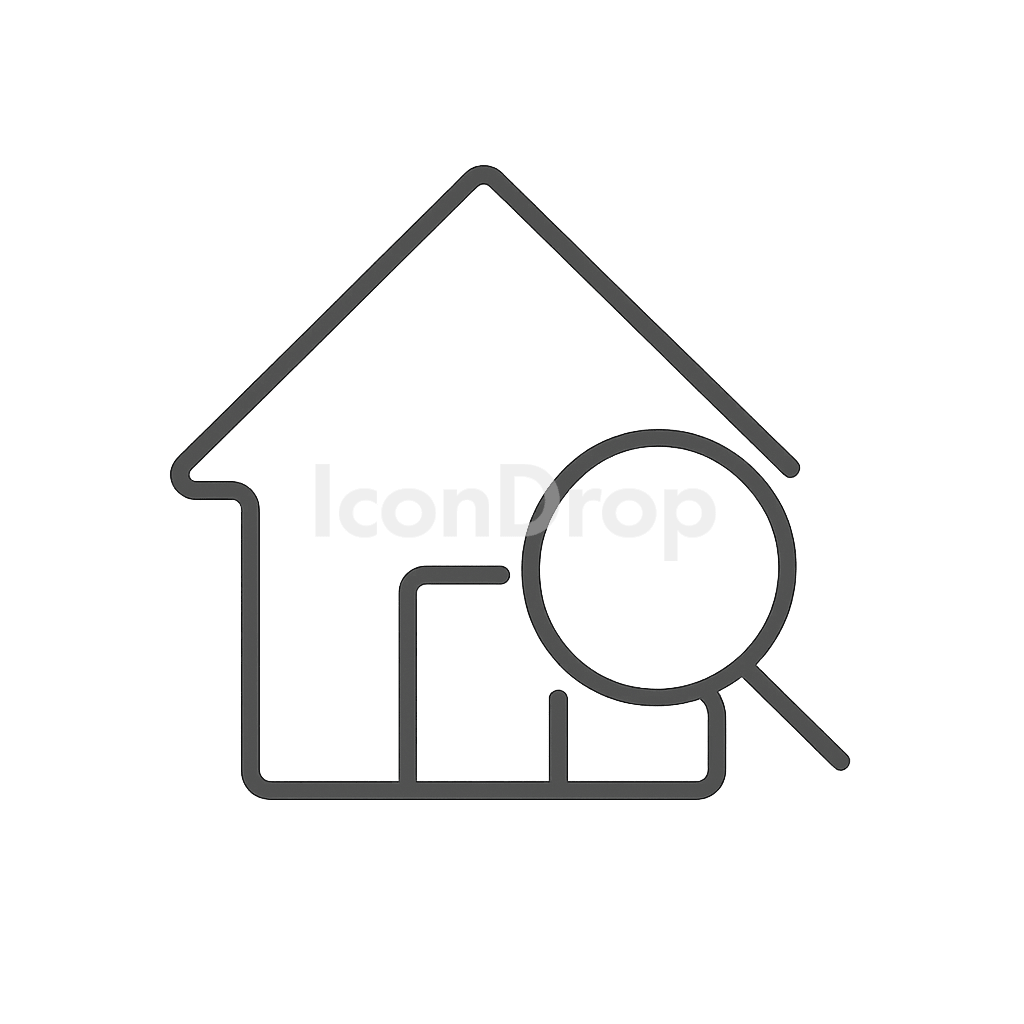 House With Magnifying Glass Icon Outline
