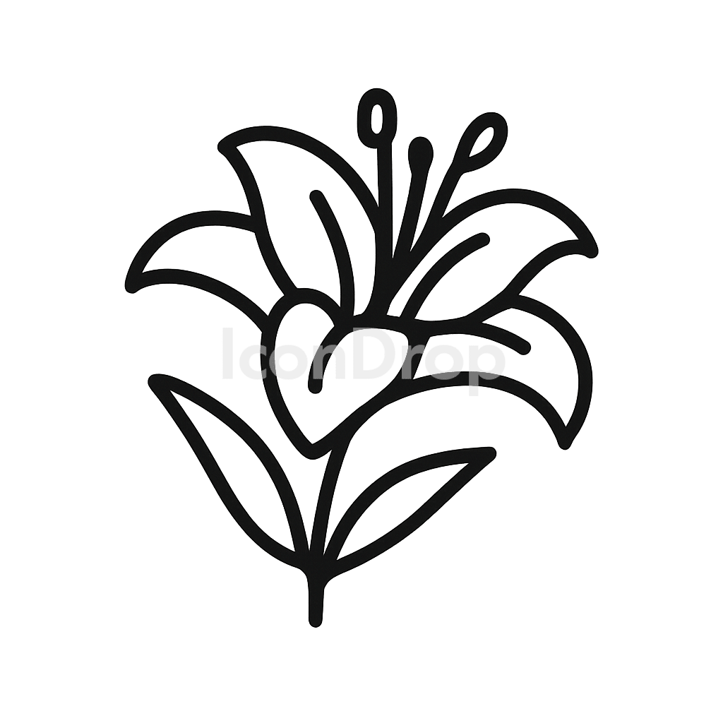 ユリ（リリー）の花のアイコン アウトライン