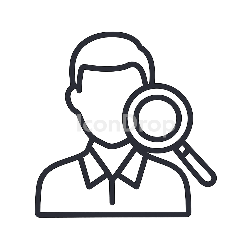 Man With Magnifying Glass Icon Outline