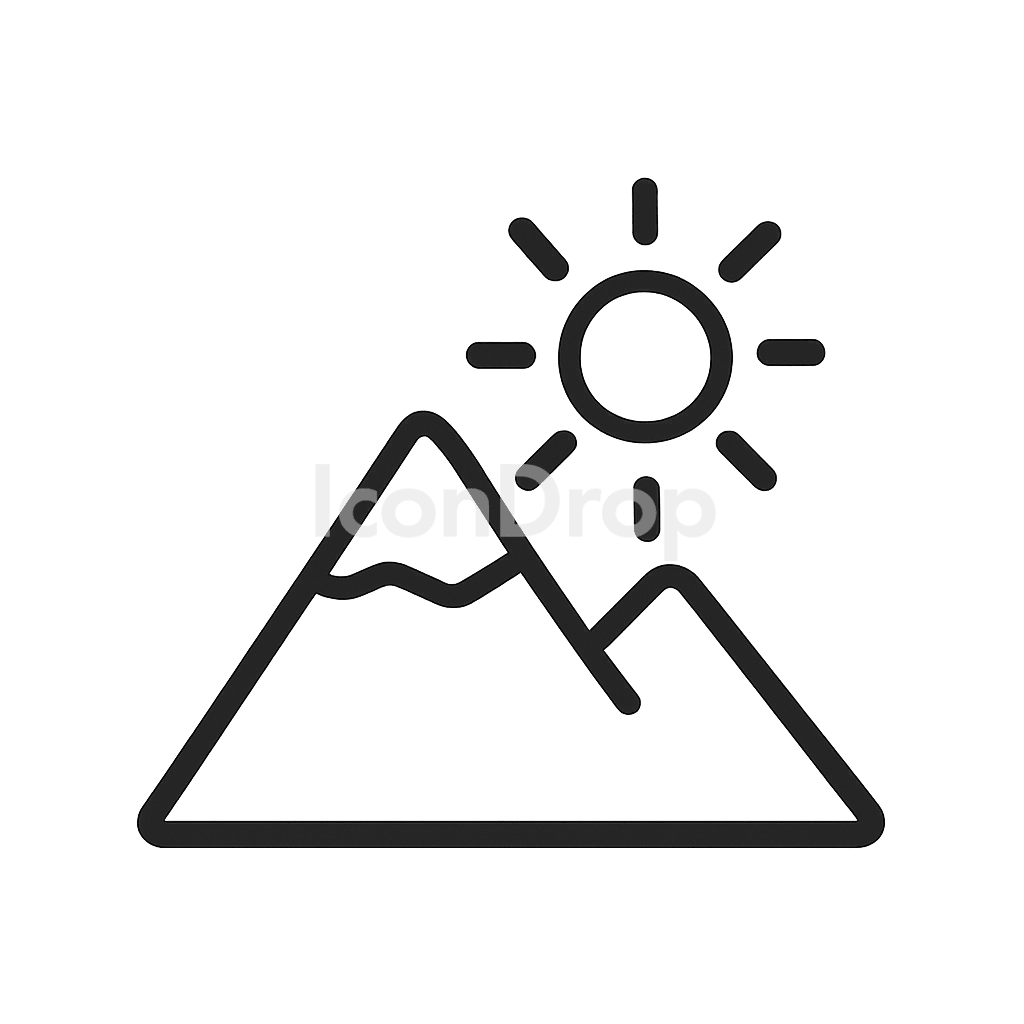 Mountain And Sun Icon Outline