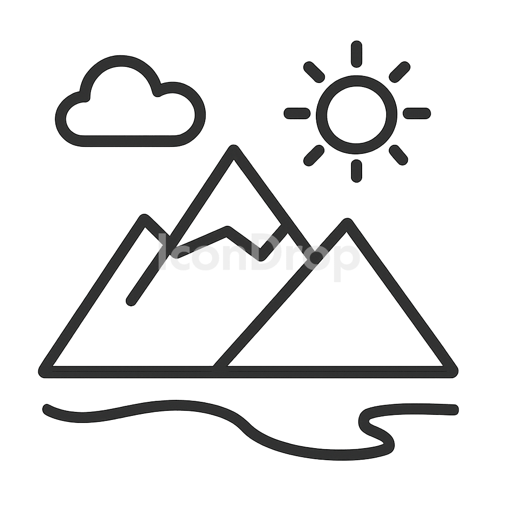 山の風景（マウンテンランドスケープ）のアイコン アウトライン