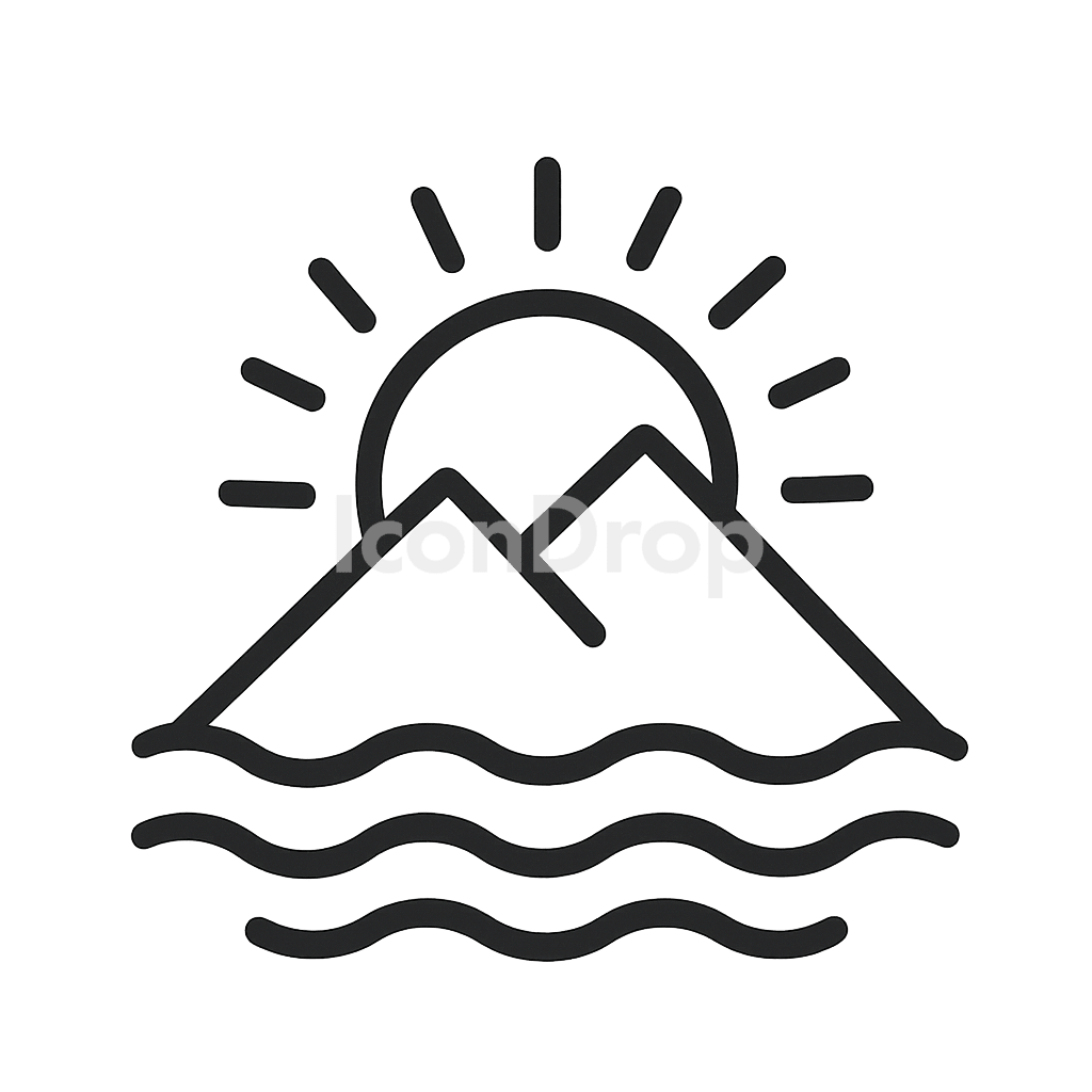 山の夕日（サンセット）のアイコン アウトライン