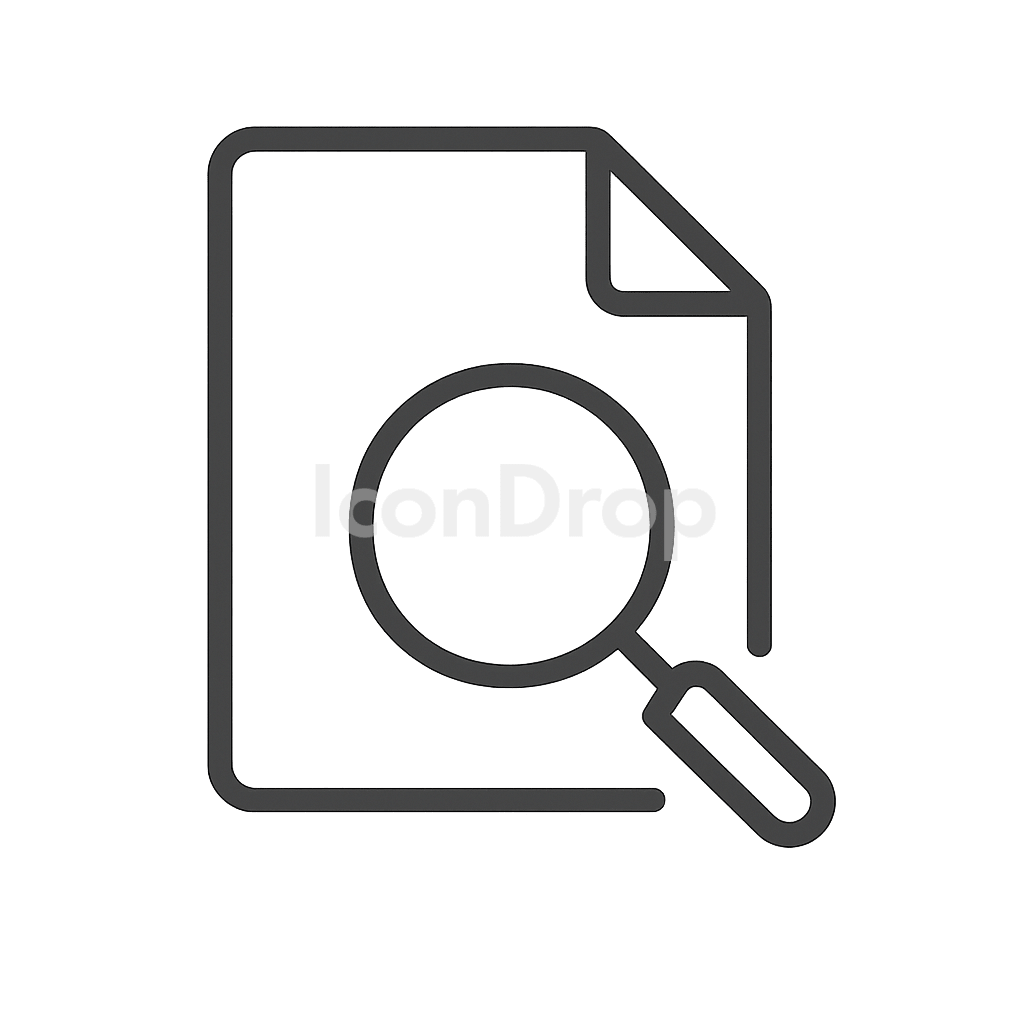 Paper With Magnifying Glass Icon Outline