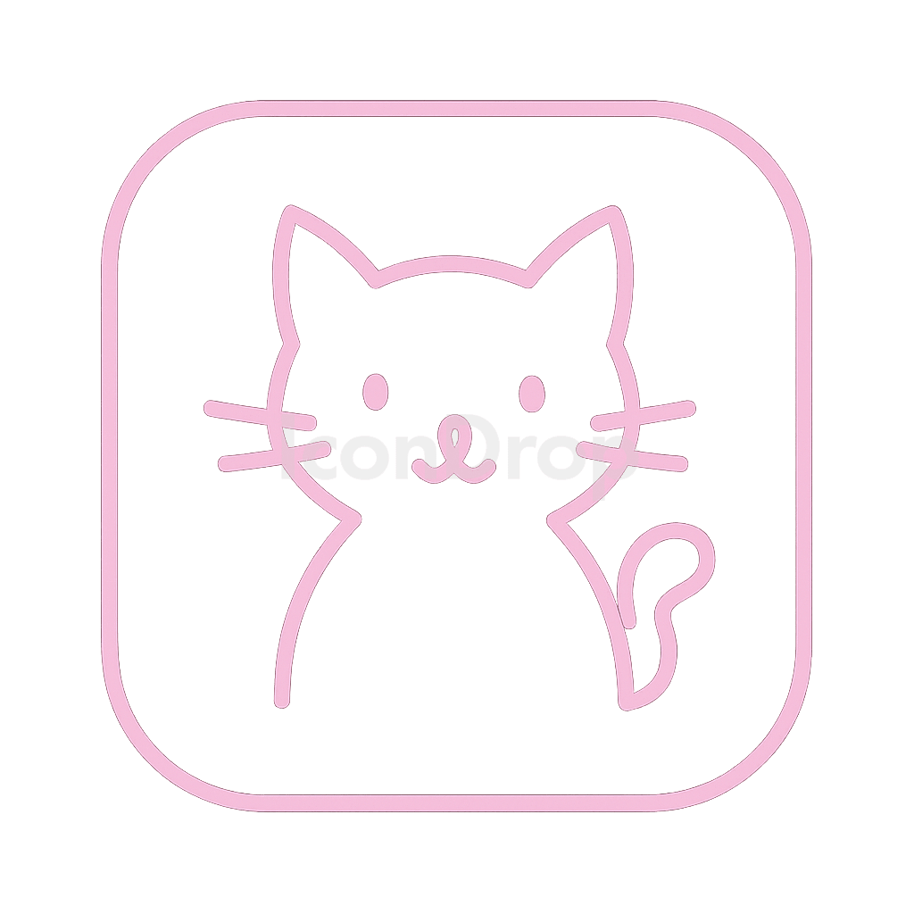 ピンクの猫アプリアイコン アウトライン
