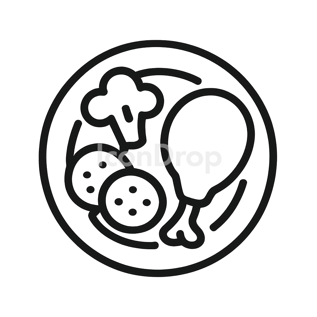 料理入りの皿のアイコン アウトライン