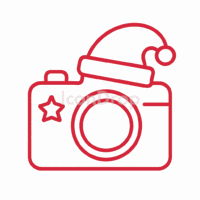 赤いクリスマスカメラのアイコン(アウトライン)