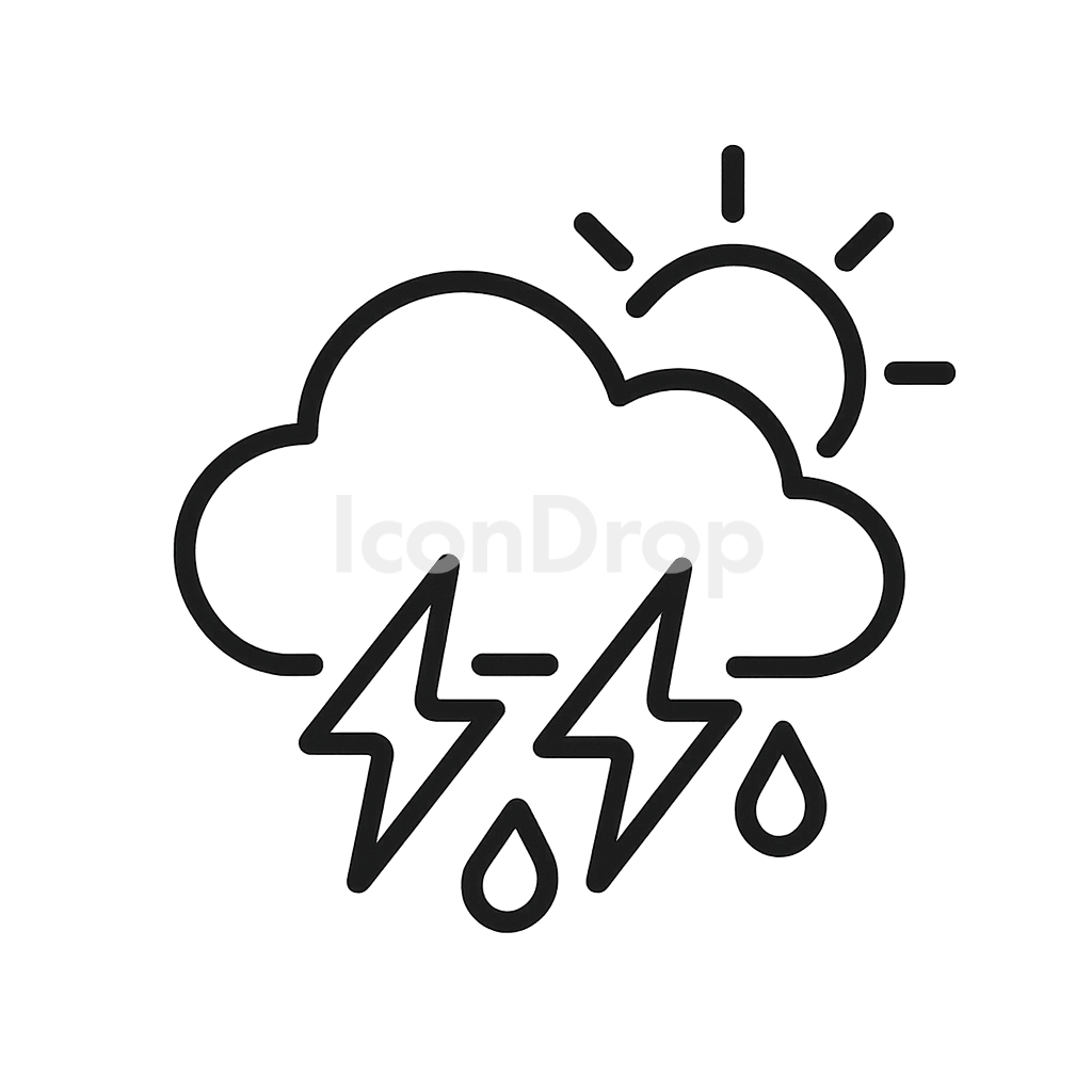 Scattered Thunderstorms Weather Icon Outline