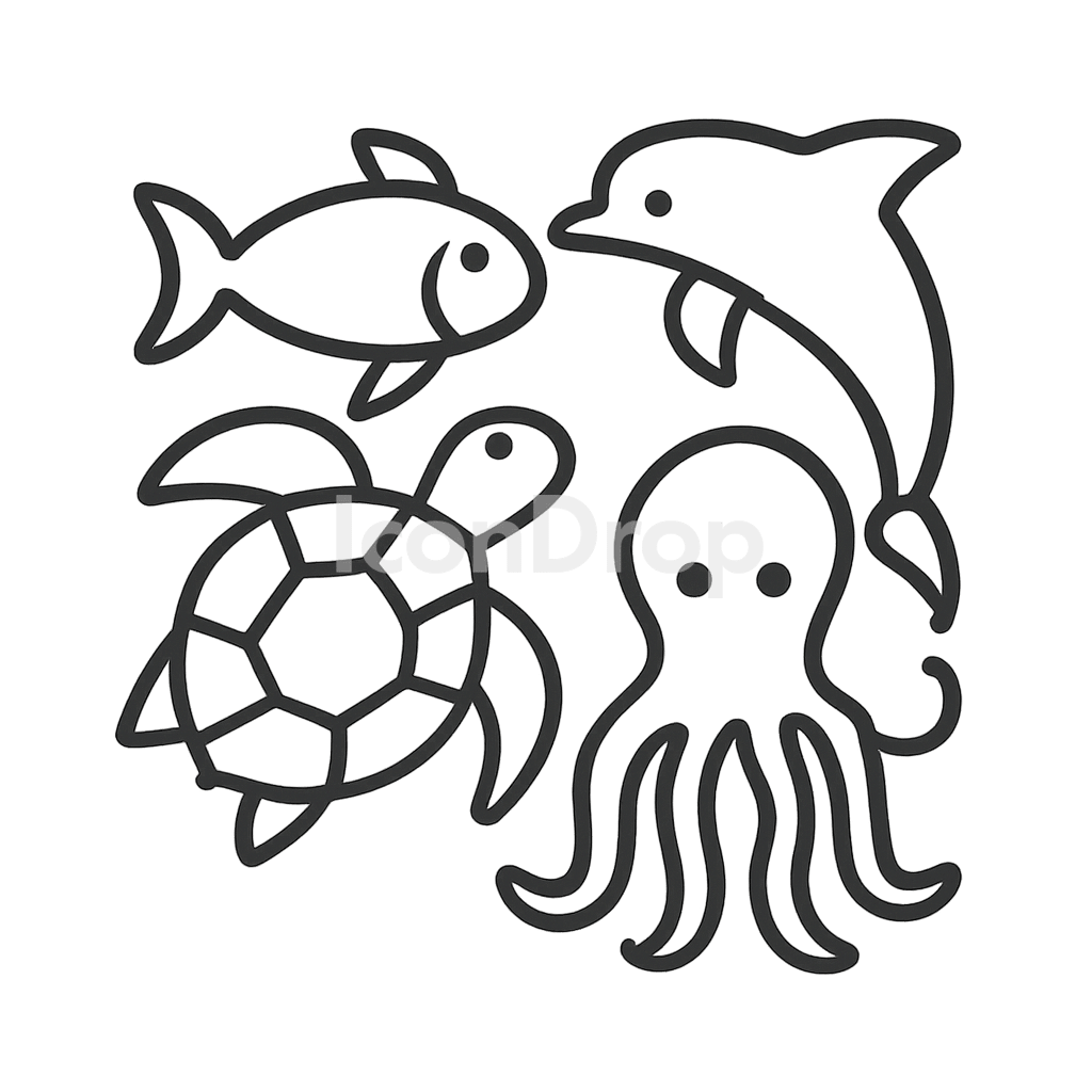 Sea Animals Icons Outline