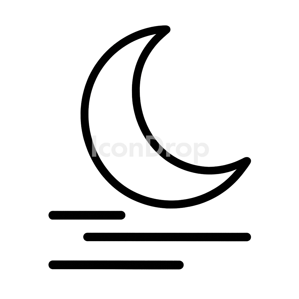 Weather Icon Moon With Three Lines Outline