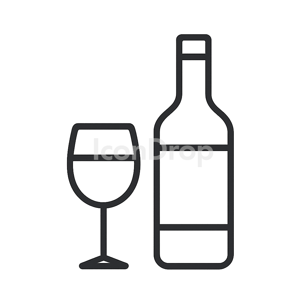 Wine Glass And Bottle Icon Outline