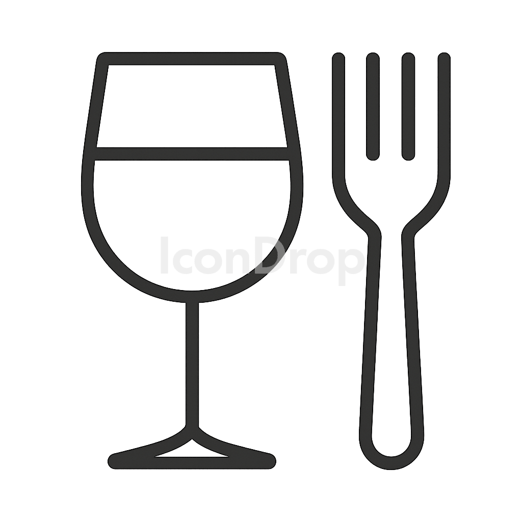 Wine Glass And Fork Icon Outline